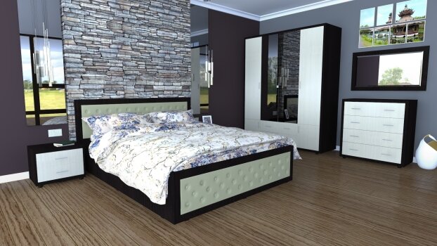 Dormitor Torino cu pat 140x200 cm wenge / ladin