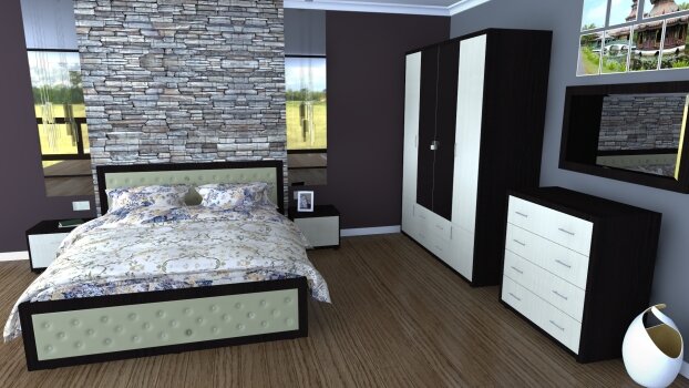 Dormitor Torino cu pat 140x200 cm wenge / ladin