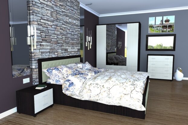 Dormitor Torino cu pat 140x200 cm wenge / ladin